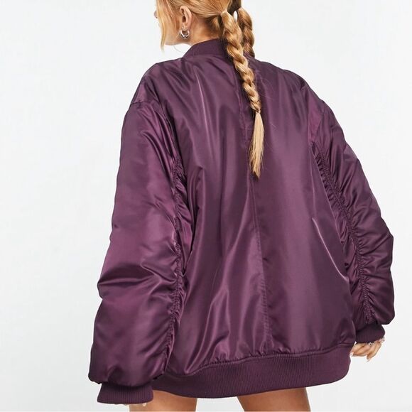 ASOS DESIGN Oversized Bomber Jacket in Wine - Picture 3 of 6